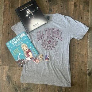 Taylor Swift Bundle: All Too Well T-Shirt (NWOT Sz S), 2 Books & 3 Stickers